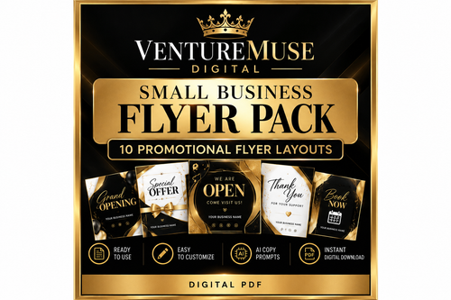 VentureMuse Digital Small Business Flyer Pack, 10 promotional flyer layouts, digital PDF
